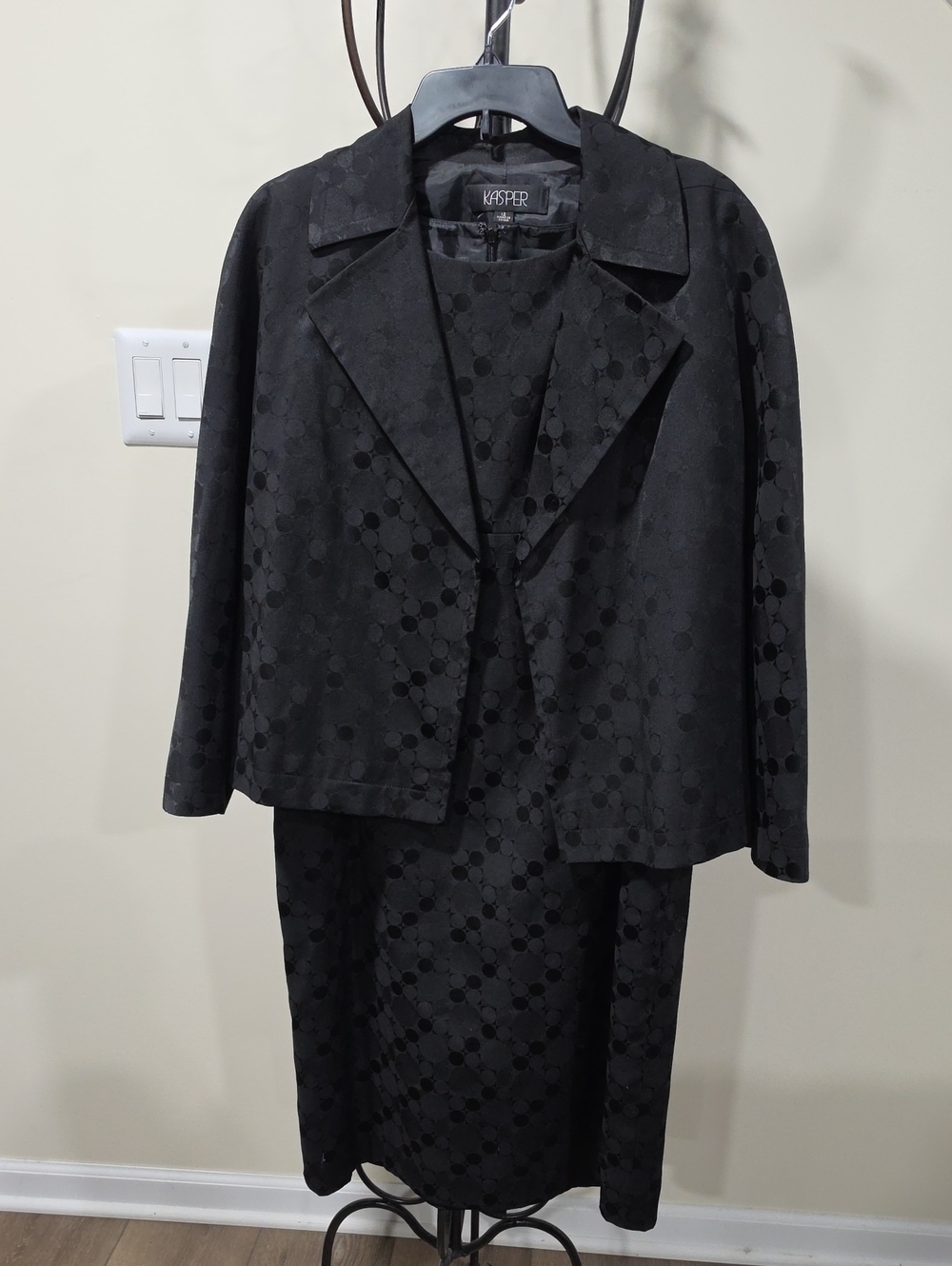 Kasper Black Jacquard Two-Piece Blazer and Dress Set